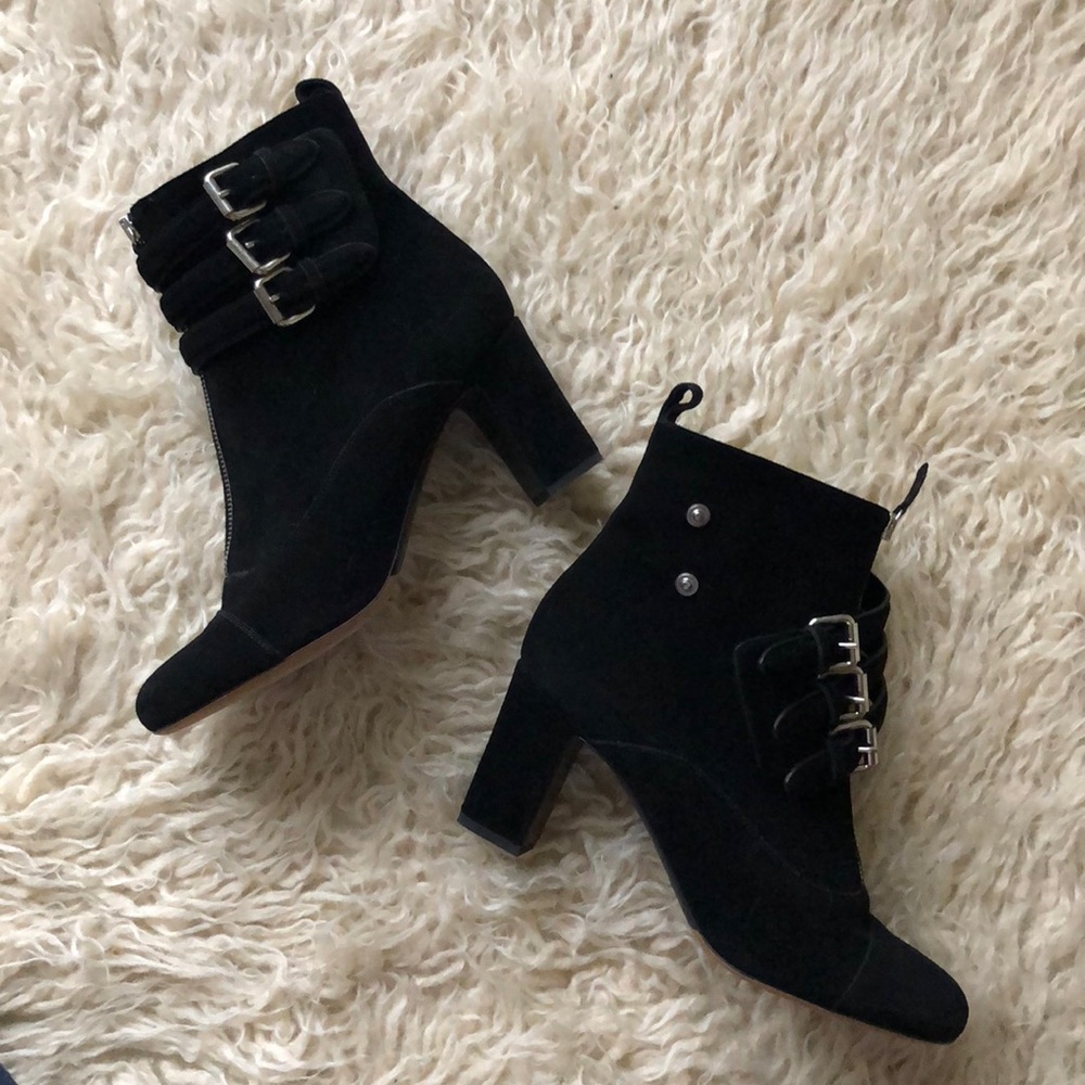 Tabitha Simmons black buckle ankle booties